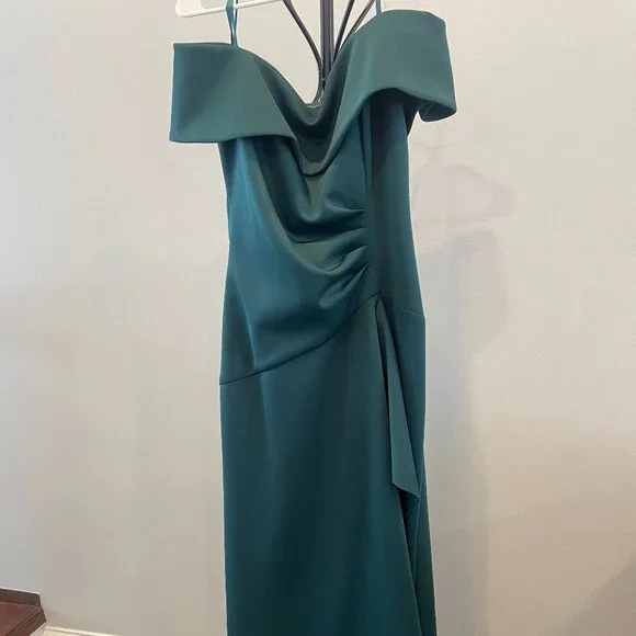 green emerald velvet dress Xscape Ruched A-Line Gown - Hunter Green main image 0